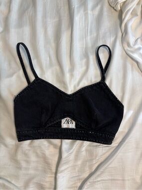 Zara Black Denim Bralette with Stud Detail